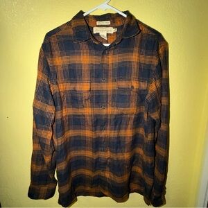 H&M Vintage Orange and Navy Plaid Flannel Long-sleeve Shirt